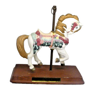 White Carousel Horse Gold Mane Paul Sebastian Bisque Porcelain 7” Tall VTG